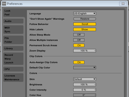 Ableton Live 9 iestatījumi