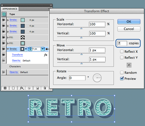 Kā izveidot 3D retro efektu, izmantojot programmu Appearance panelī programmā Adobe Illustrator